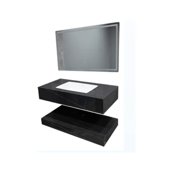 Seamless Marble Stone Basin & Sink + Led Mirror Black With White 600mm