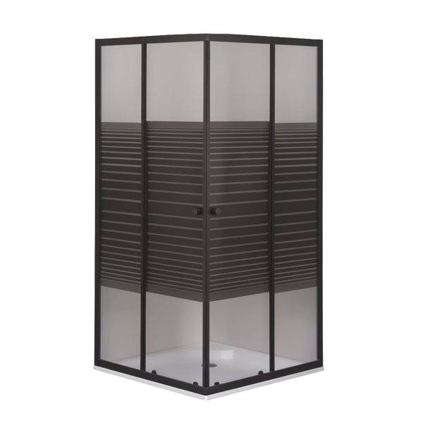 Door Shower Sq Black Stripe (Black Frame Sdb5)