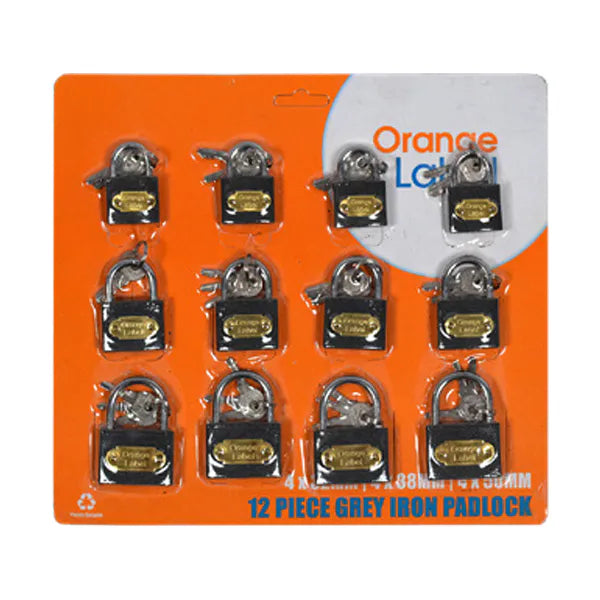 Lock Pad Iron 12pcs Card 4*25,32,38mm