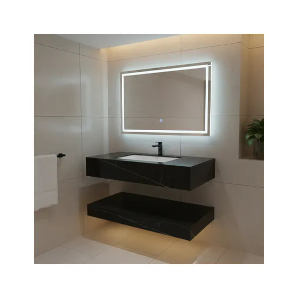 Seamless Marble Stone Basin & Sink + Led Mirror Black With White 1000m