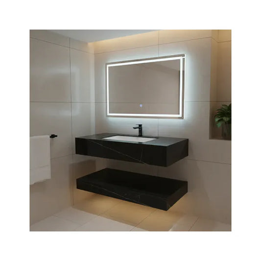 Seamless Marble Stone Basin & Sink + Led Mirror Black With White 1000m