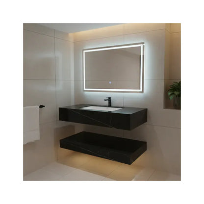 Seamless Marble Stone Basin & Sink + Led Mirror Black With White 1200m