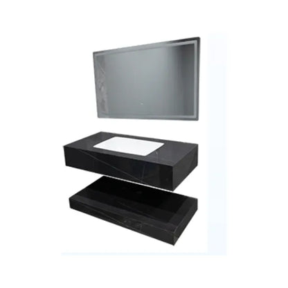 Seamless Marble Stone Basin & Sink + Led Mirror Black With White 1200m