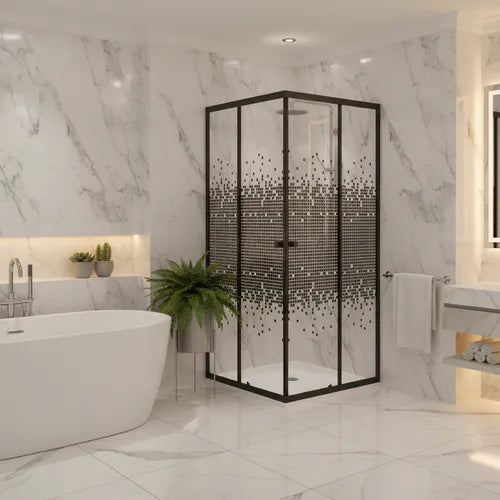 Door Shower Sq Black Dot (Black Frame Sdb4)