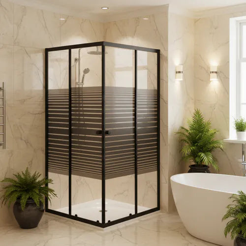 Door Shower Sq Black Stripe (Black Frame Sdb5)
