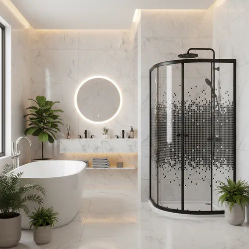 Door Shower Round Black Dot (Black Frame Sdbr4)