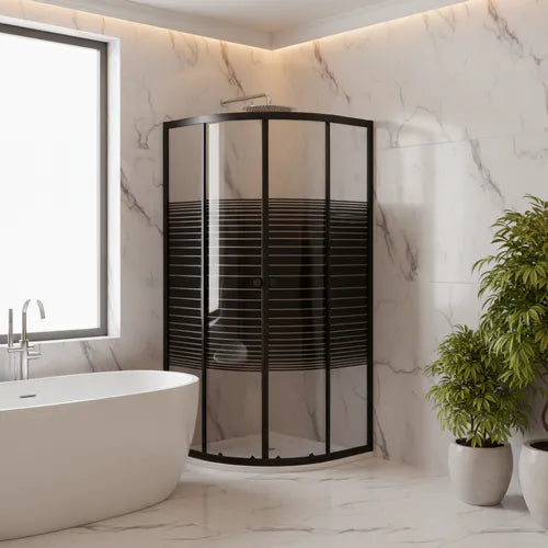 Door Shower Round Black Stripe (Black Frame Sdbr5)