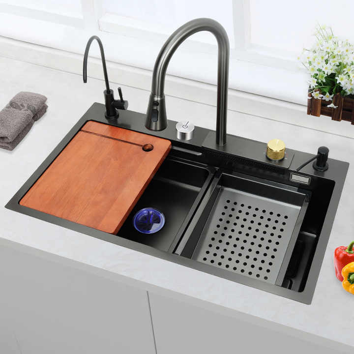 Sink Drop-In Blk Nano Waterfall Set 750*460*230Mm