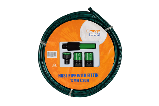 Hose Pipe PVC Orange 12mmx30m With Fittings