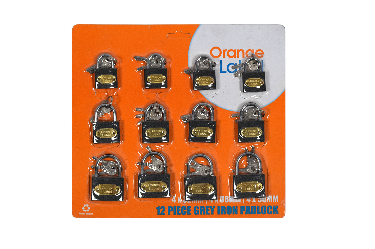 Lock Pad Iron 12pcs Card 4*32,38,50mm