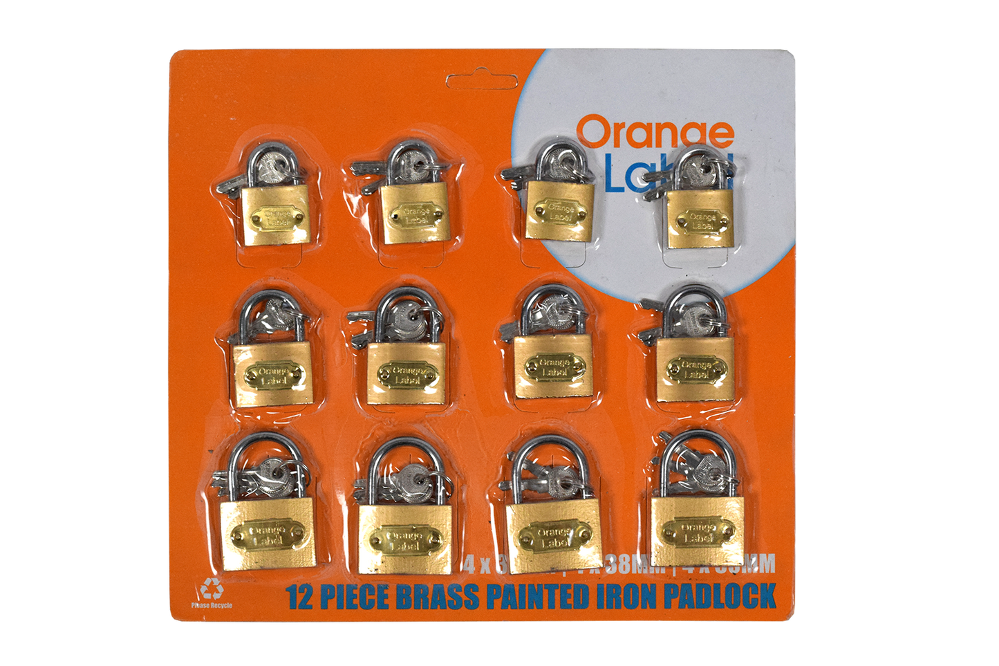 Lock Pad Brass 12pcs Card 4*32,38,50mm