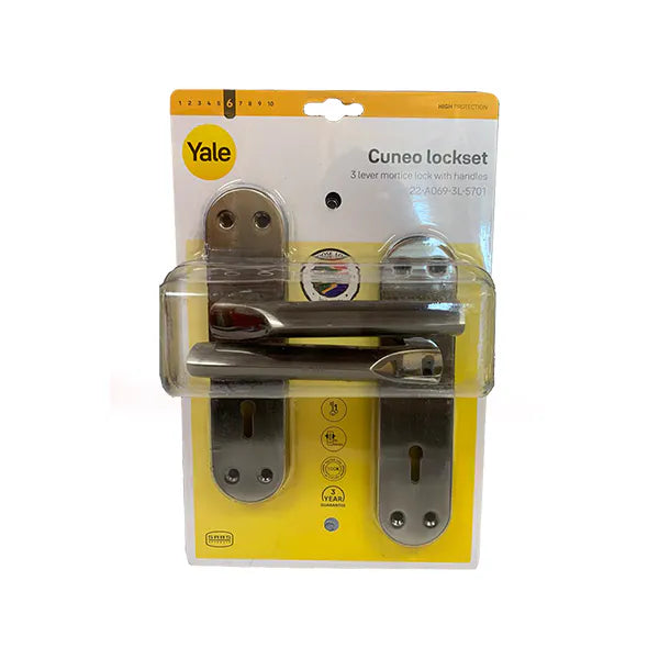 Lockset Yale Cuneo 3 Lever Satin Black Nickel