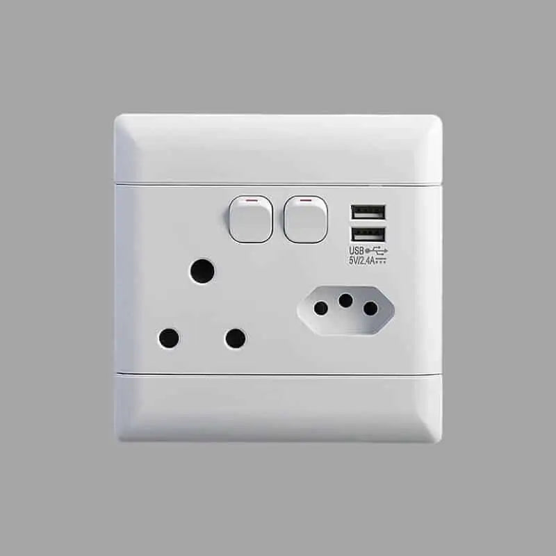Socket Wall NEU Switch Single+Euro + 2 Usb 100*100